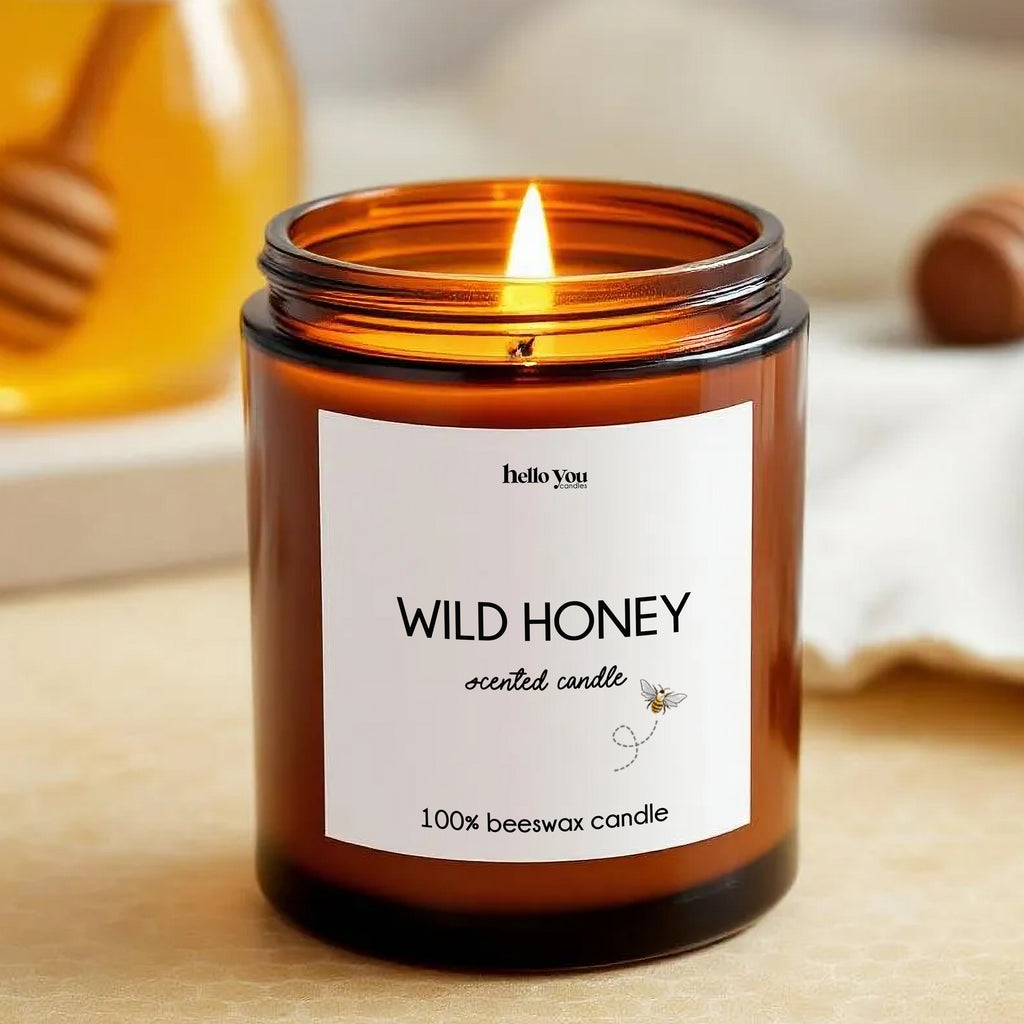 Beeswax Candles: Wild Honey Non-Toxic Candle in amber glass jar, featuring a clean and warm glow.