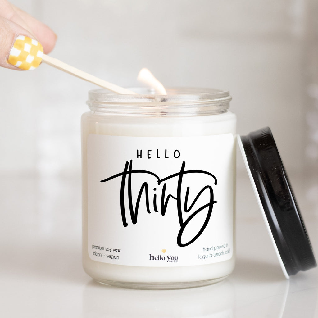 Hello Thirty - Personalized candle gift for birthday - hello - you - candles