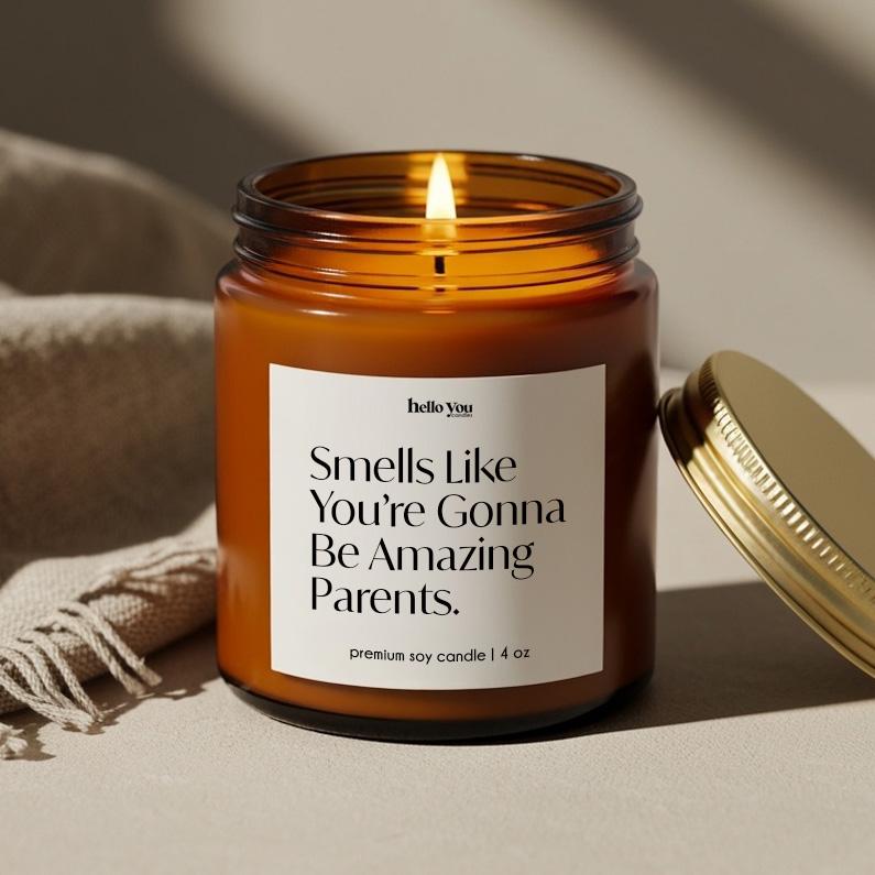 Personalized New Parents Gift funny candle, 100% soy wax, celebrating parenthood.