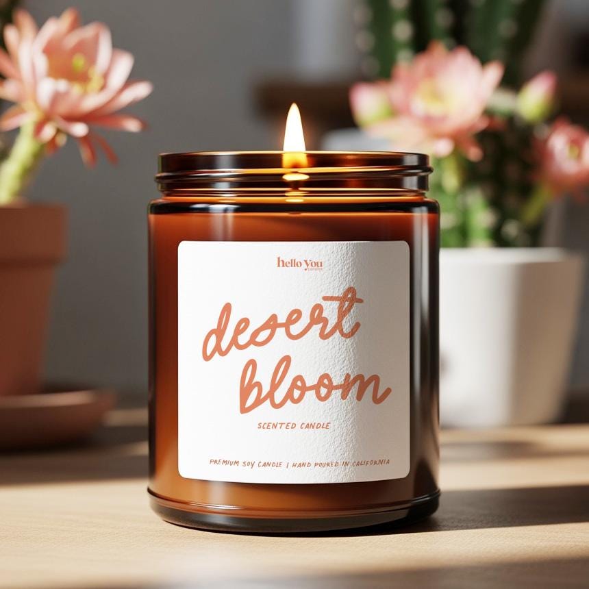 Desert Bloom Cactus Candle – premium soy candle with warm glow, inspired by cactus blossom and wild blooms.