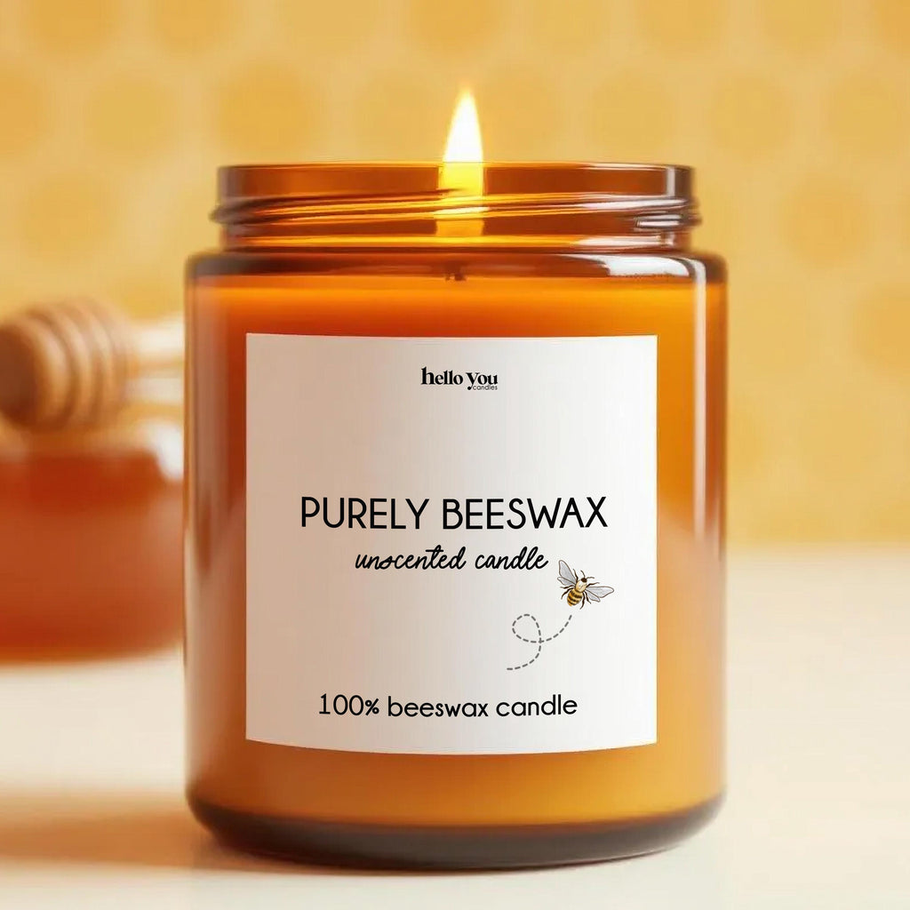 Beeswax Candles in amber glass jar, unscented non-toxic candle, 100% beeswax candle for healthy burn.