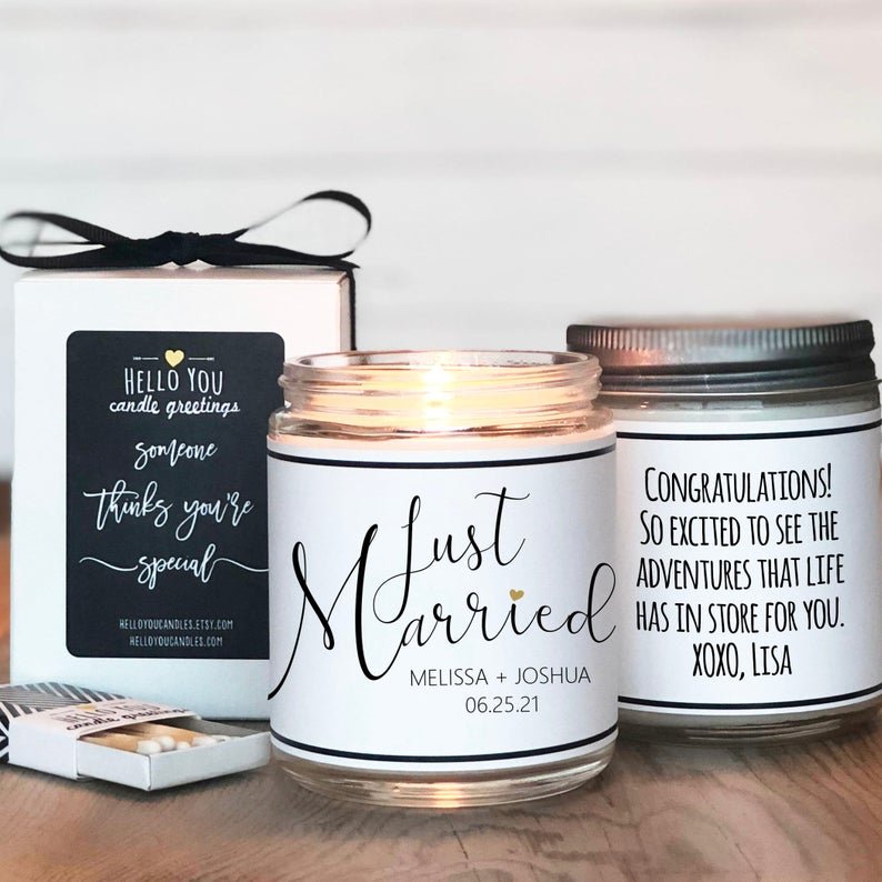 Just Married - Personalized Wedding Gift Candle - hello-you-candles
