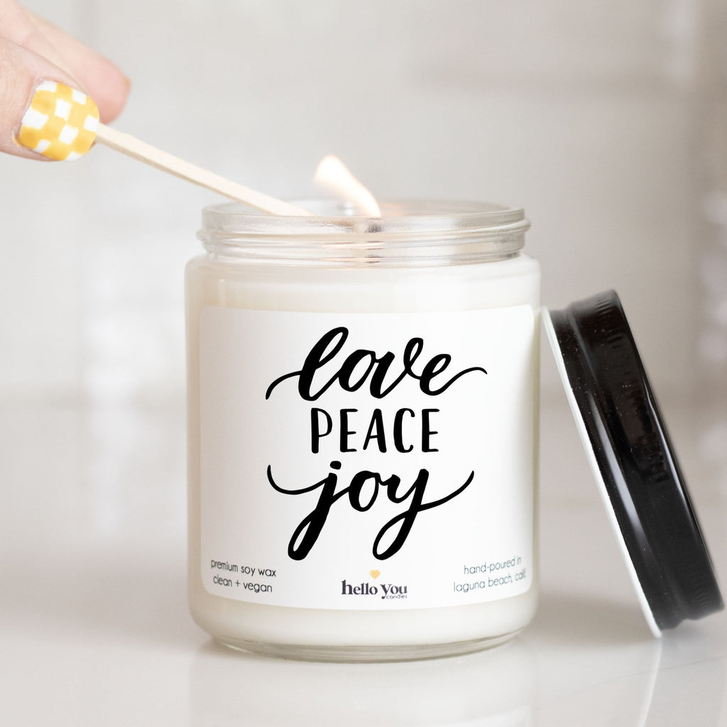 Love, Peace, Joy Holiday Candle - hello-you-candles