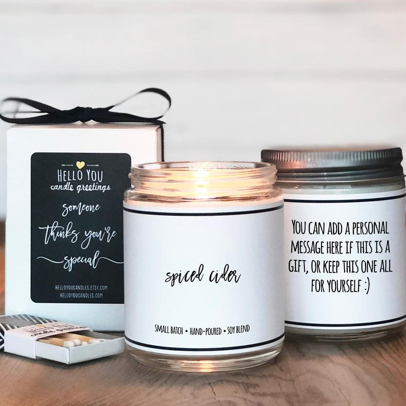 Spiced Cider Scented Personalized Holiday Candle - hello-you-candles