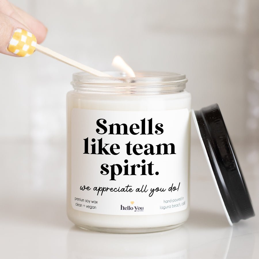 Team Appreciation Gift - Smells Like Team Spirit Candle - hello-you-candles