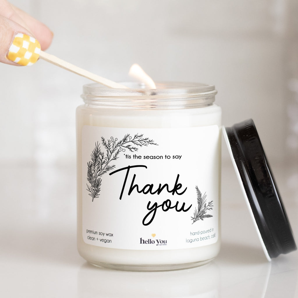 'Tis the Season to Say Thank You Corporate Christmas Gift Candle - hello-you-candles